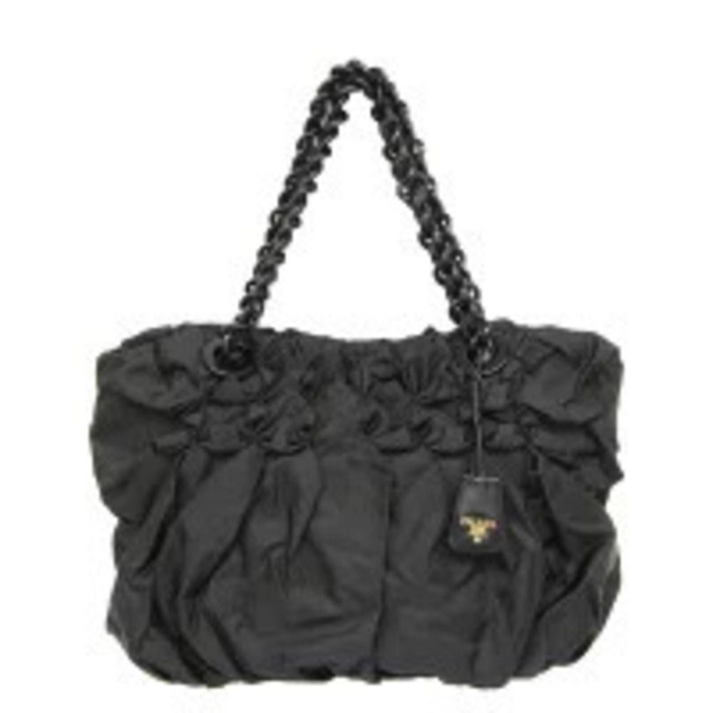 Prada Frill Chain Tote Shoulder Bag Black